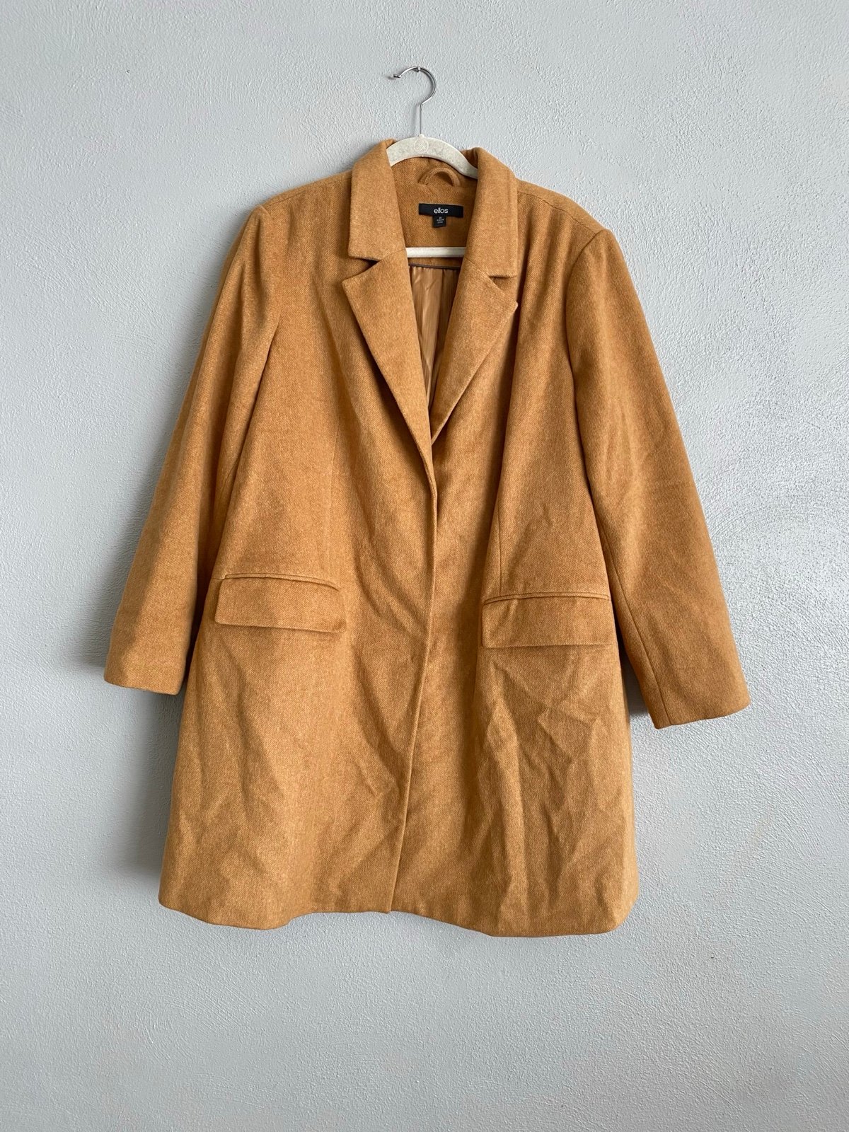 Ellos Coat Womens Size 20 Peacoat Brown Tan Plus Size Longline Wool Cozy