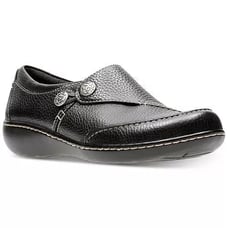 Clarks Collection Ashland Lane Leather Comfort Flats Button Black 10 Narrow NEW