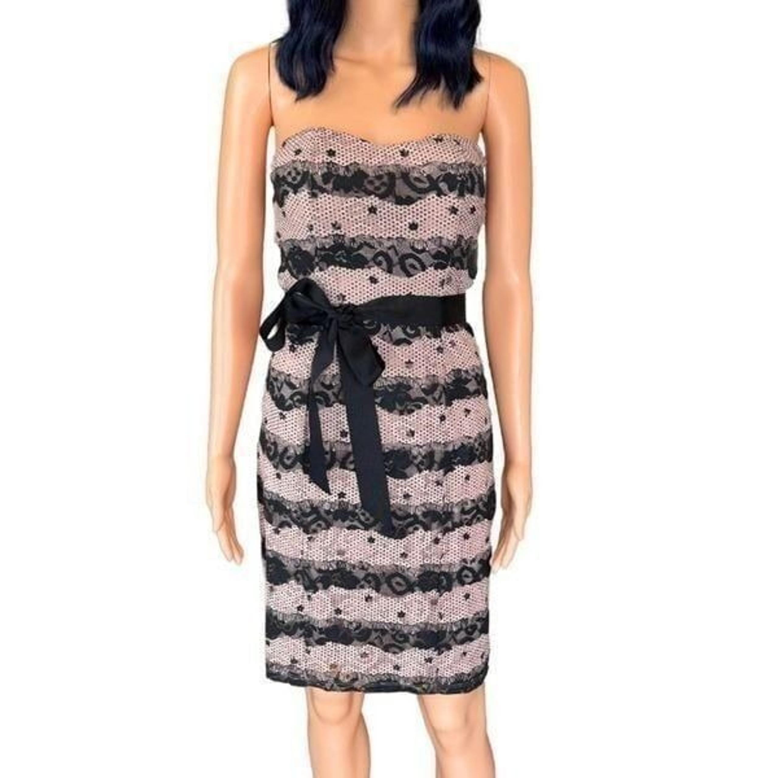 Vintage Gregory Y2K Pink and Black Lace Knee Length Cocktail Party Dress Size 8