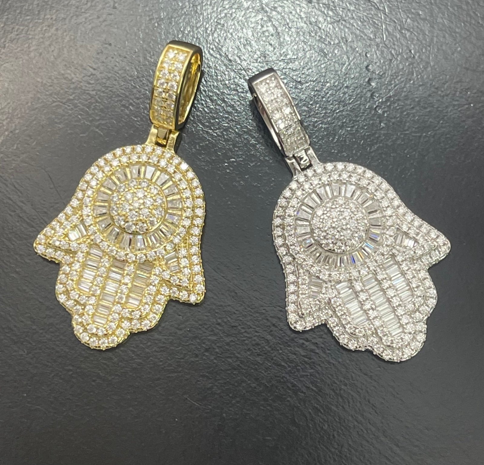 Sterling silver 925 Moissanite hamsa hand pendant