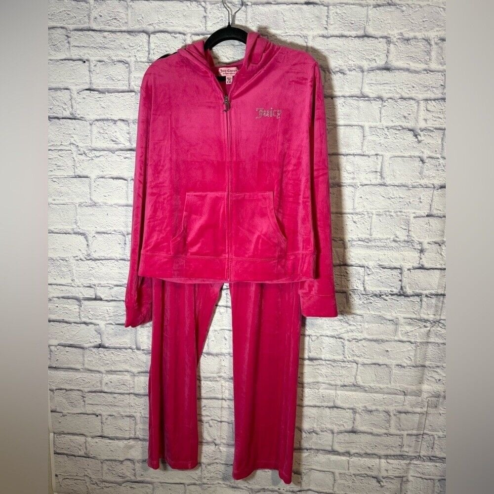 Juicy couture hot pink velour zip up hoodie Jacket XXL & track pant sz L set