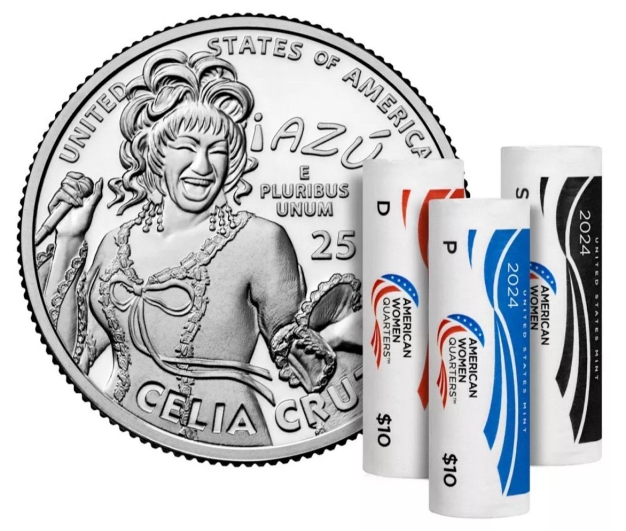 BNIB Celia Cruz Barbie with set of 3 uncirculated Quarters PD&S