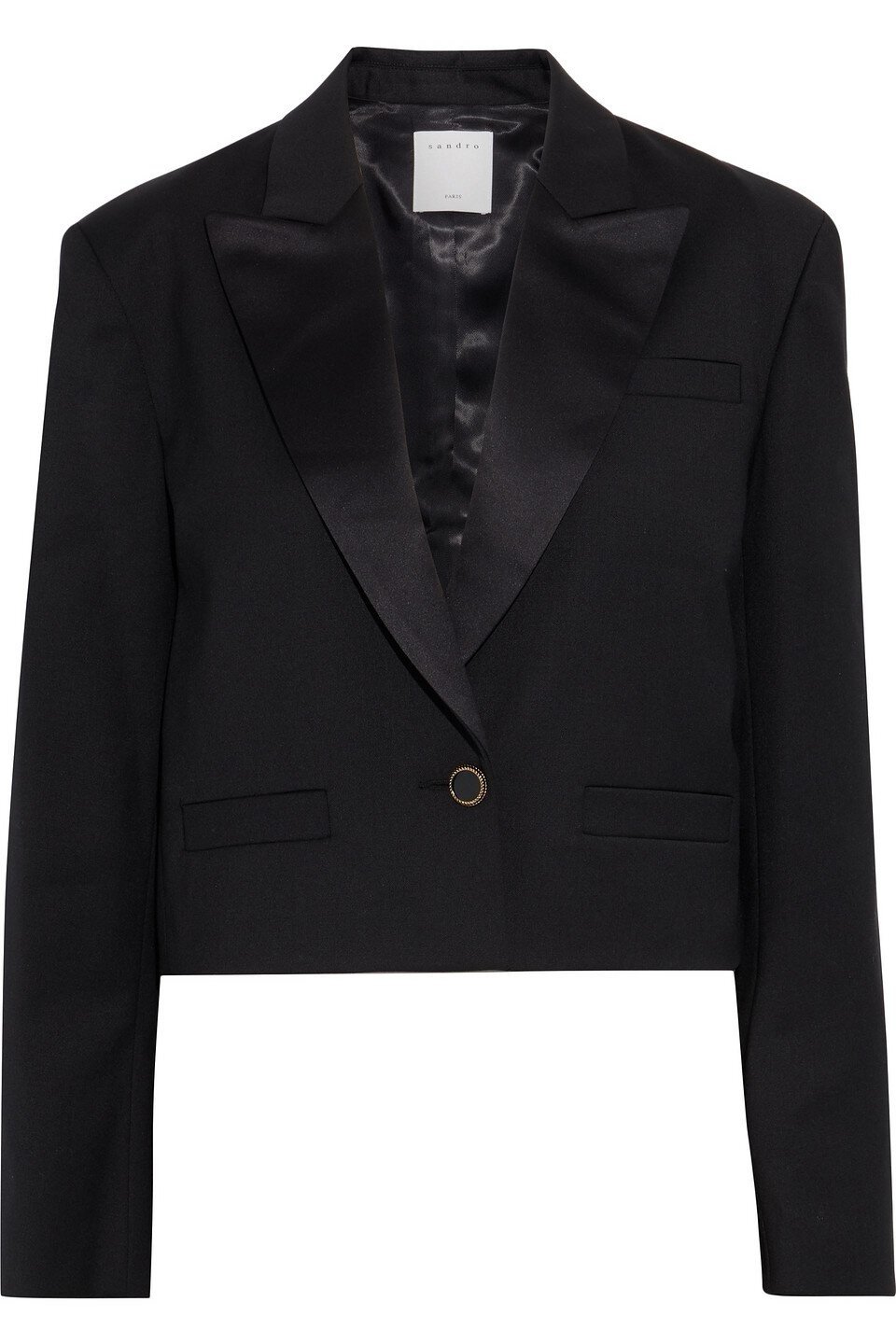 Sandro Satin Trim Twill Cropped Blazer Black