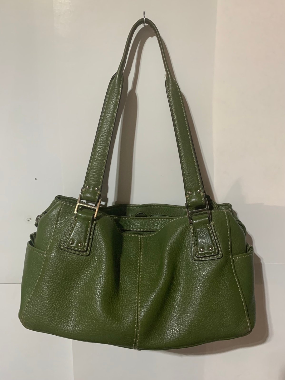 Fossil Satchel With Key Charm Green Leather Top Zip Shoulder Bag Avocado Read
