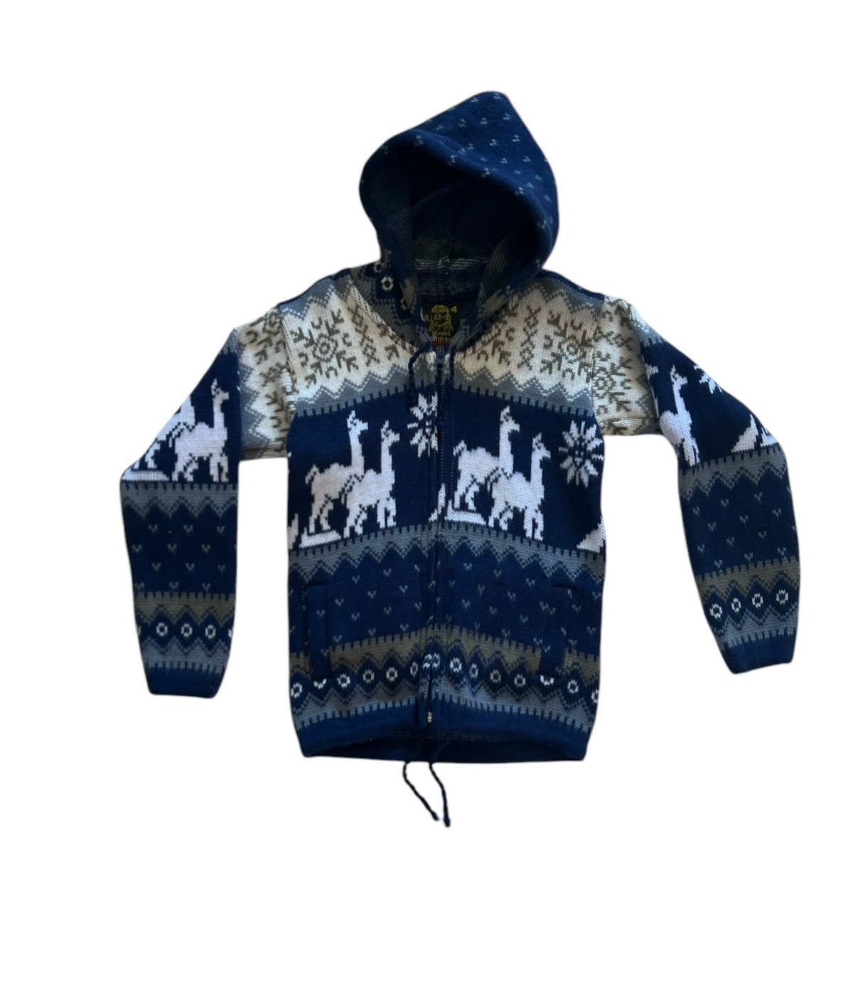 Vintage Children’s Size 4T Tejidos Ruminahui Fair Isle Llama Hoodie Zip