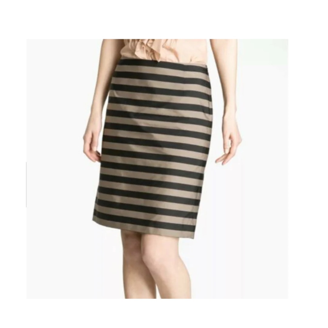 MAXMARA Weekend Black Brown Side Zip Striped Straight Pencil Skirt Size 10