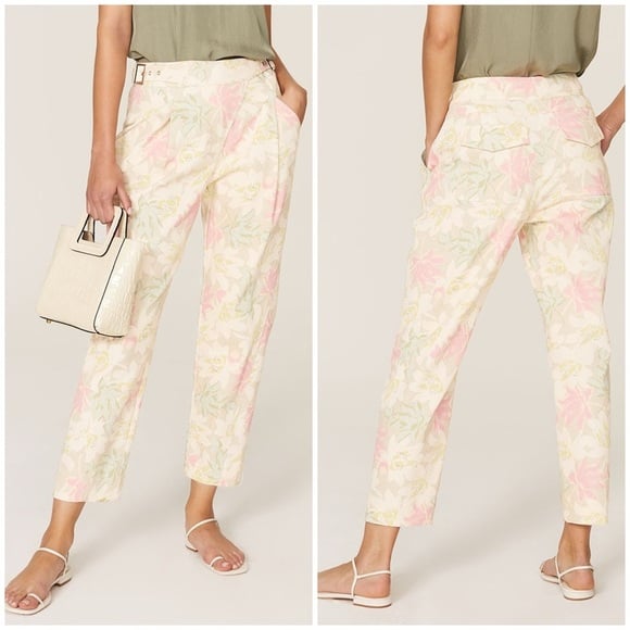 New Ted Baker London Aphraa Buckle Waist Band Tapered Trouser Pant Floral Sz 4