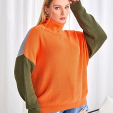 [Bundle] Sweater+Socks (Colorblock Turtleneck Sweater + Over-the-Knee Socks)