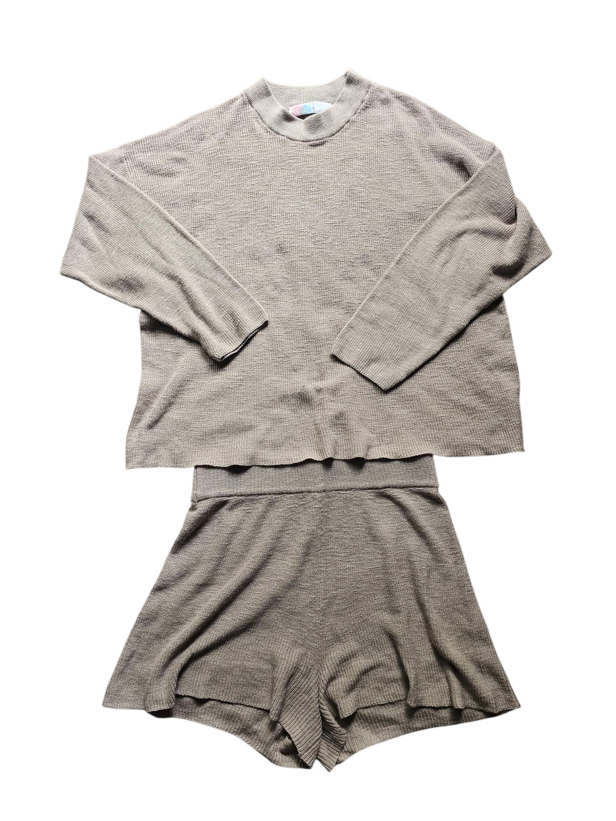 Free People Beach Lounge Cozy Cotton Blend Beige Set Of Sweater And Shorts Sz M