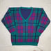 Vintage L-Simsbury V-Neck Pastel Checkers Sweater: Size Small