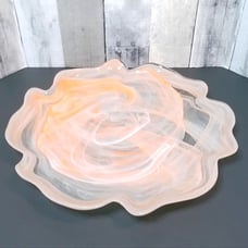Peach Swirl Scalloped Rim Large Glass Platter Excellent