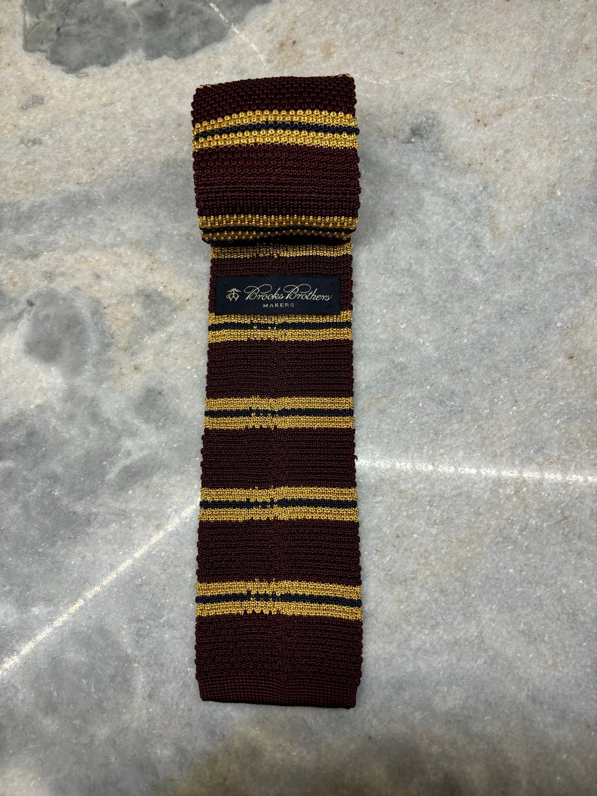 NWOT BROOKS BROTHERS Made In Italy Maroon Rugby Stripe Silk Knit Tie 2.25”