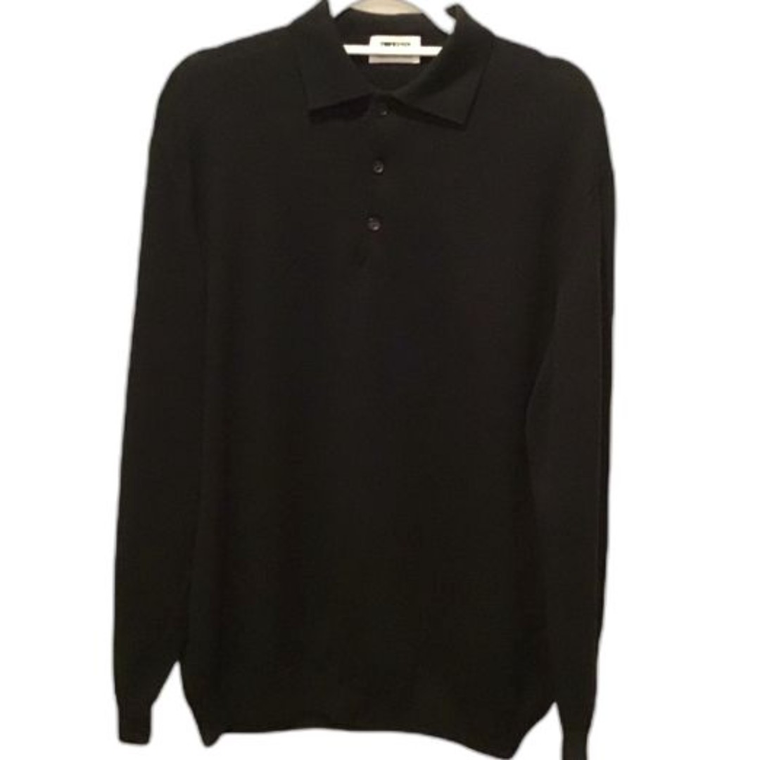 Italian Lazo Black 100% Wool Collared Sweater Size L