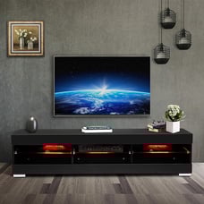 57'' TV Stands W/LED Lights for TVs up to 65 Television Console Cabinet Black