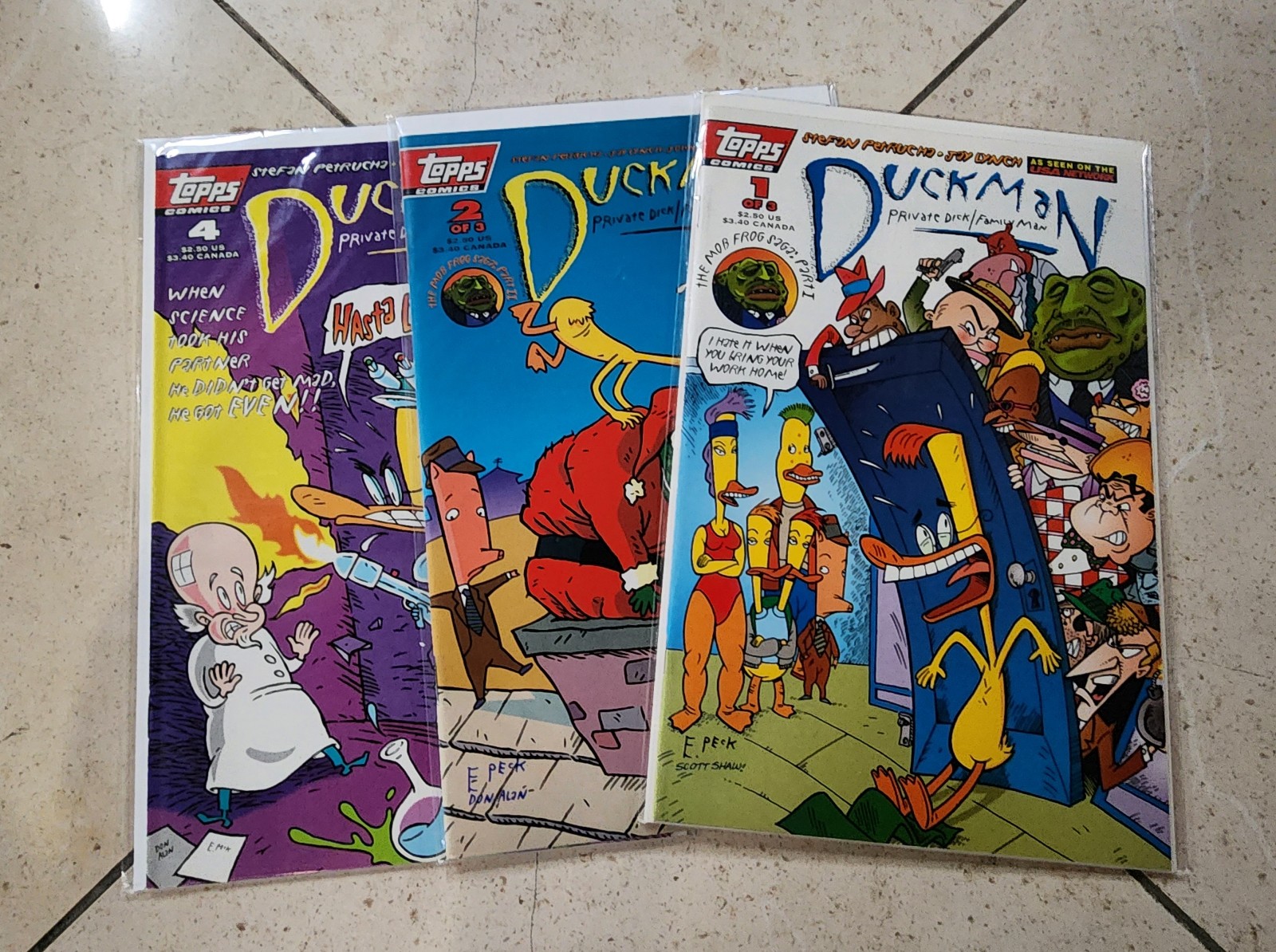 Duckman Comic Lot of 3 NM + 1 CGC 9.2 Signed 1994 Topps Mob Frog Saga