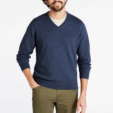 LL Bean Blue V Neck Cotton Cashmere Pullover Sweater XL
