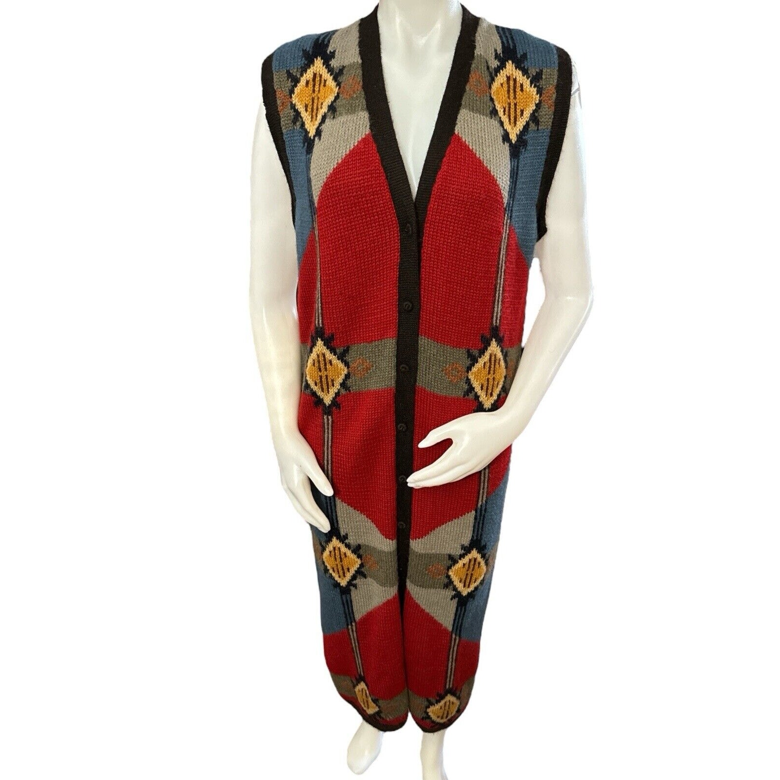 Peruvian Connection 100% Alpaca Southwest Western Sweater Maxi Vest Size Medium