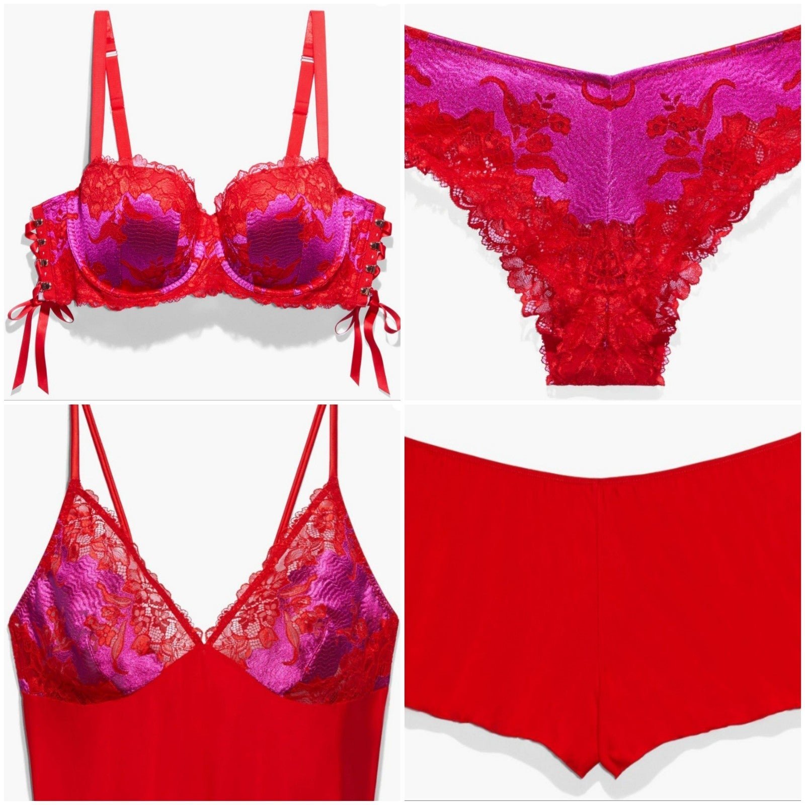 Savage X Fenty 4 Piece Set: BRA(44DD) PANTY/CAMISOLE/SHORT~ALL 3X, Pink/Red NWT