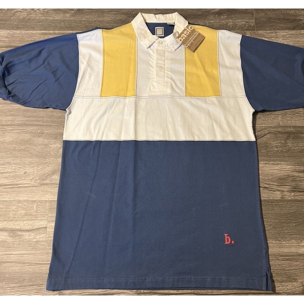 Vintage 90s Basic Equipment Short Sleeve Polo, XL, Blue/Yellow/White New W/Tags