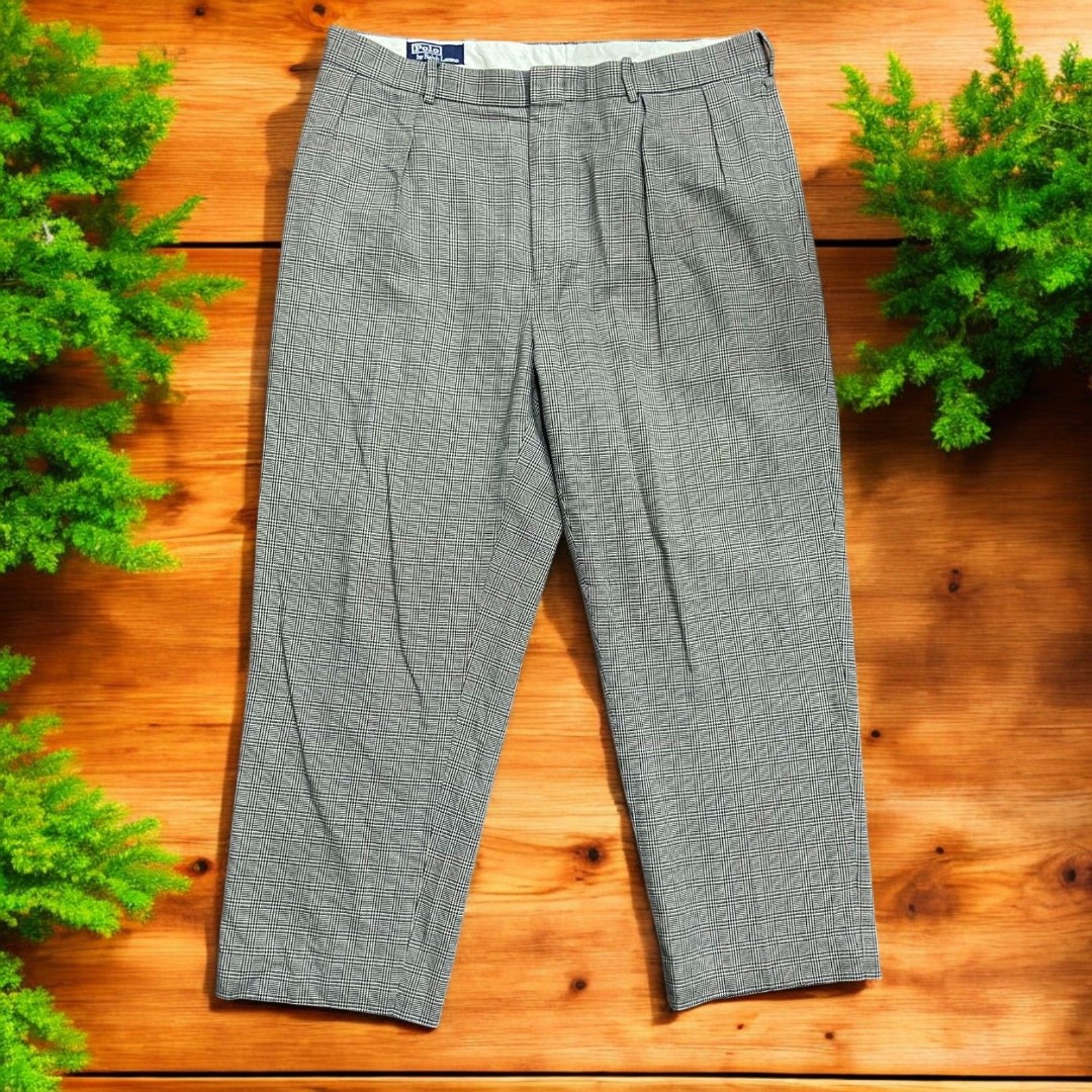 Polo Ralph Lauren Vintage Houndstooth Grey Slacks Pants Men's Size 40W x 30L