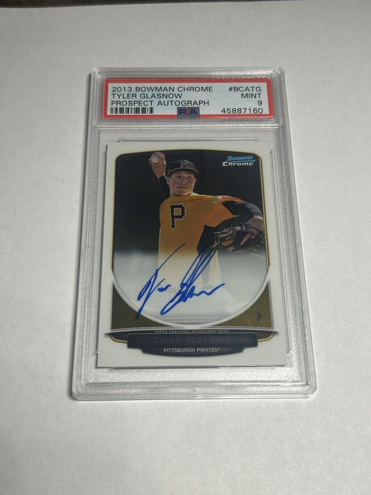 2013 Bowman Chrome TYLER GLASNOW 1st Prospect Auto #BCATG Dodgers PSA 9 Pirates