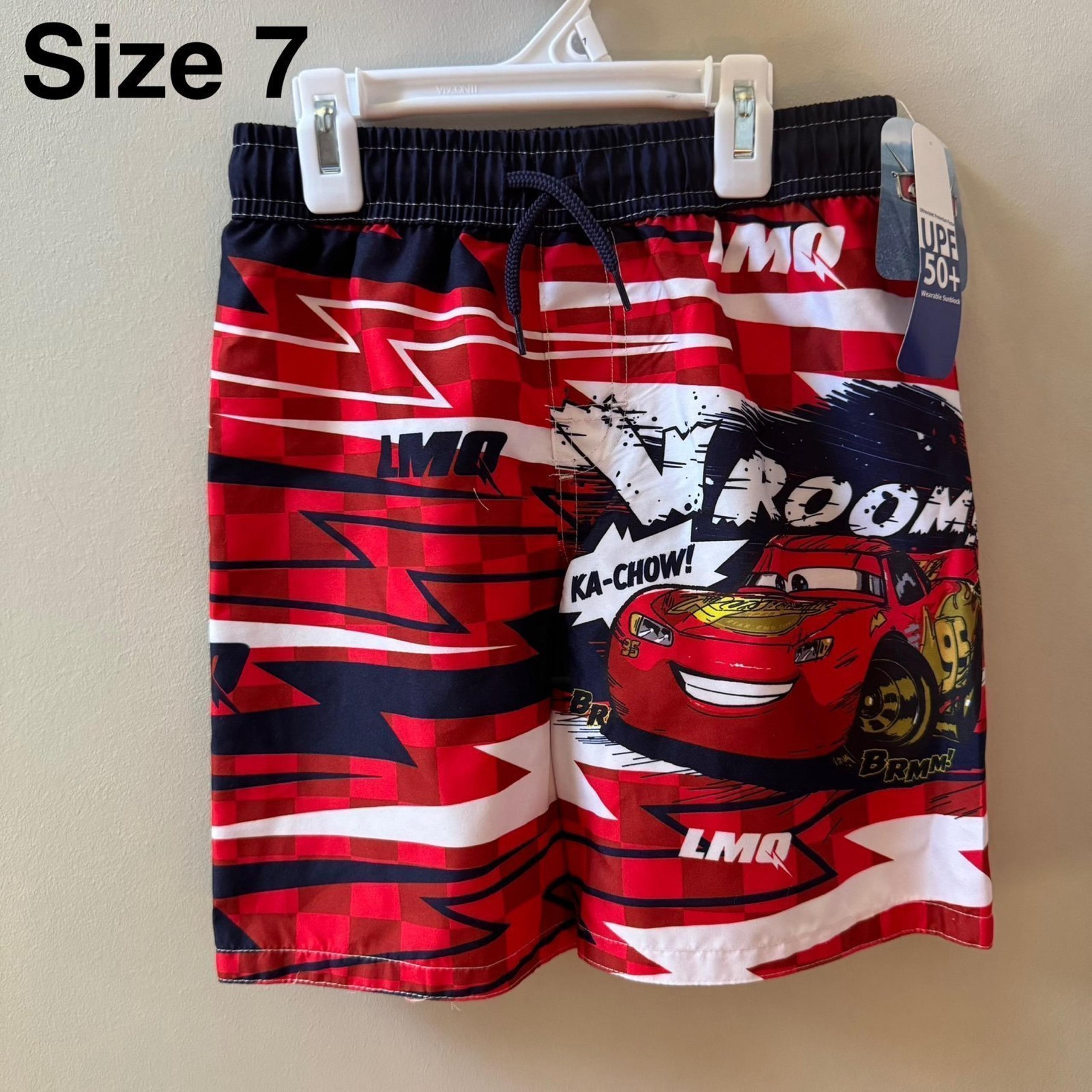 Disney Cars Bathing Suit Sz 7 Swim Trunk Shorts Boys NEW Lightning McQueen