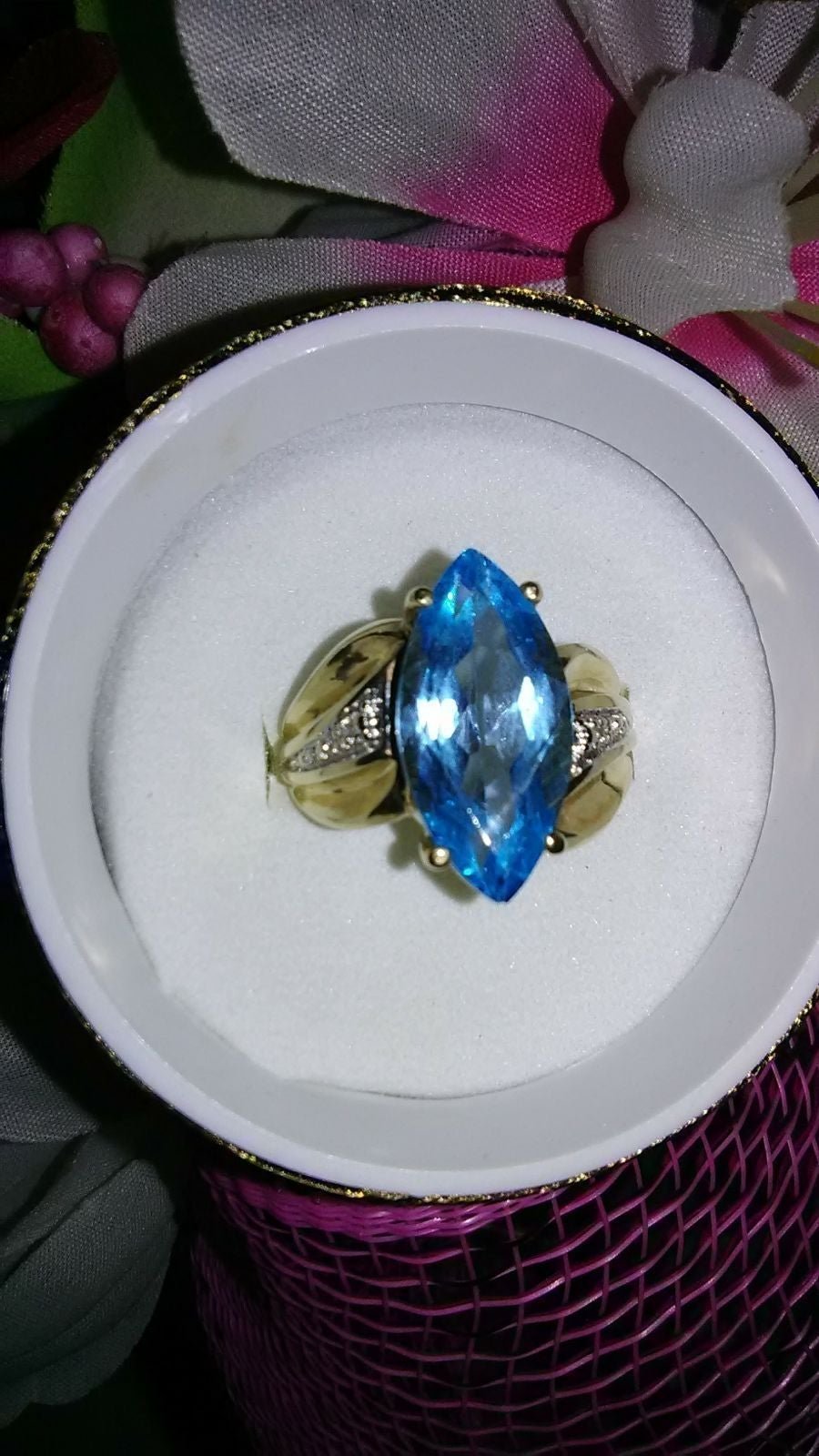 10K Solid Gold London Blue Topaz And Dia