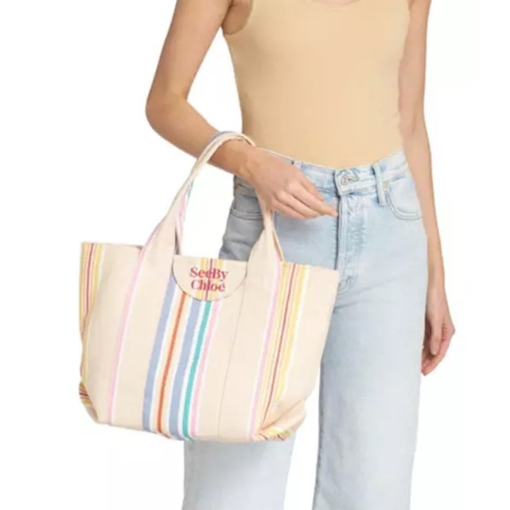 See by Chloé Laetizia Striped Tote Bag in Smooth Tan
