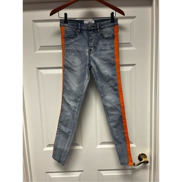 Sixth June Paris Orange Racing Stripe Men’s Button Fly Jeans sz 29