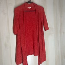 Eileen Fisher Red Linen Blend Open Front Cardigan 3/4 Sleeve Casual Medium