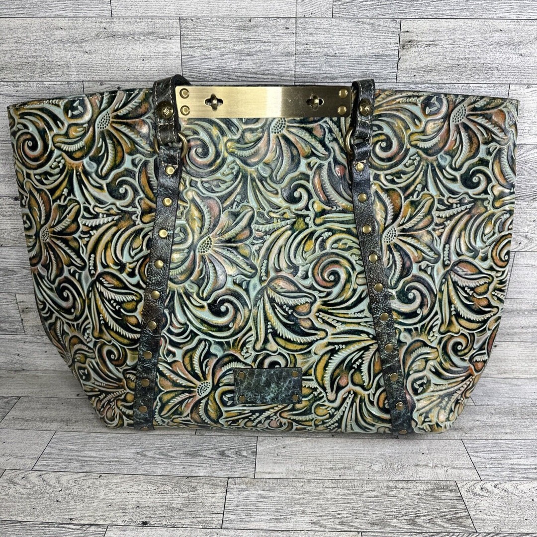 Patricia Nash Cavo Turquoise Large Leather Floral Tote Bag Gently Used