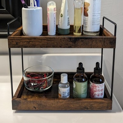 2-Tier Bathroom Counter Organizer, Wood Kitchen Countertop Spice Rack