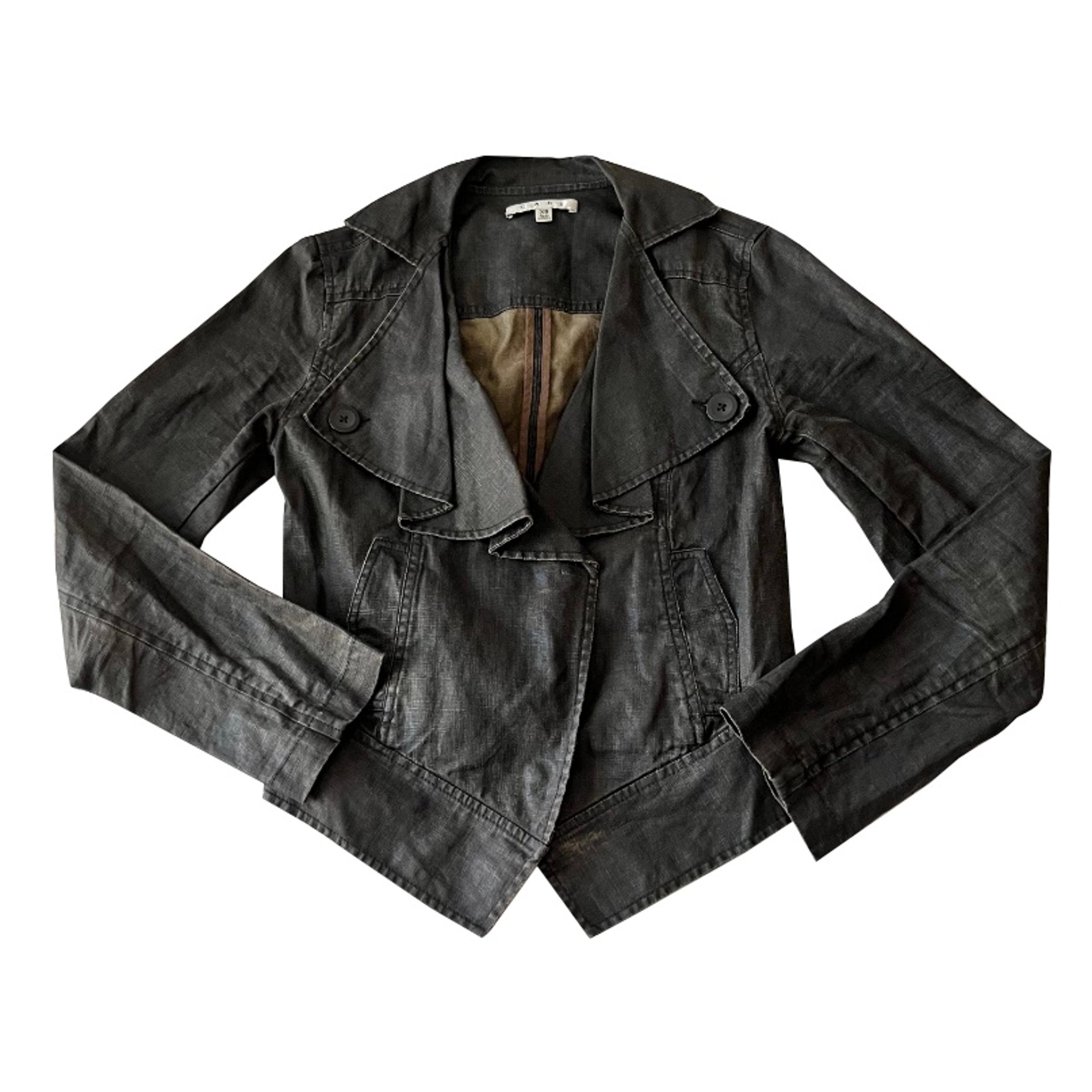 Cabi Charcoal Gray Waxed Linen Moto Jacket