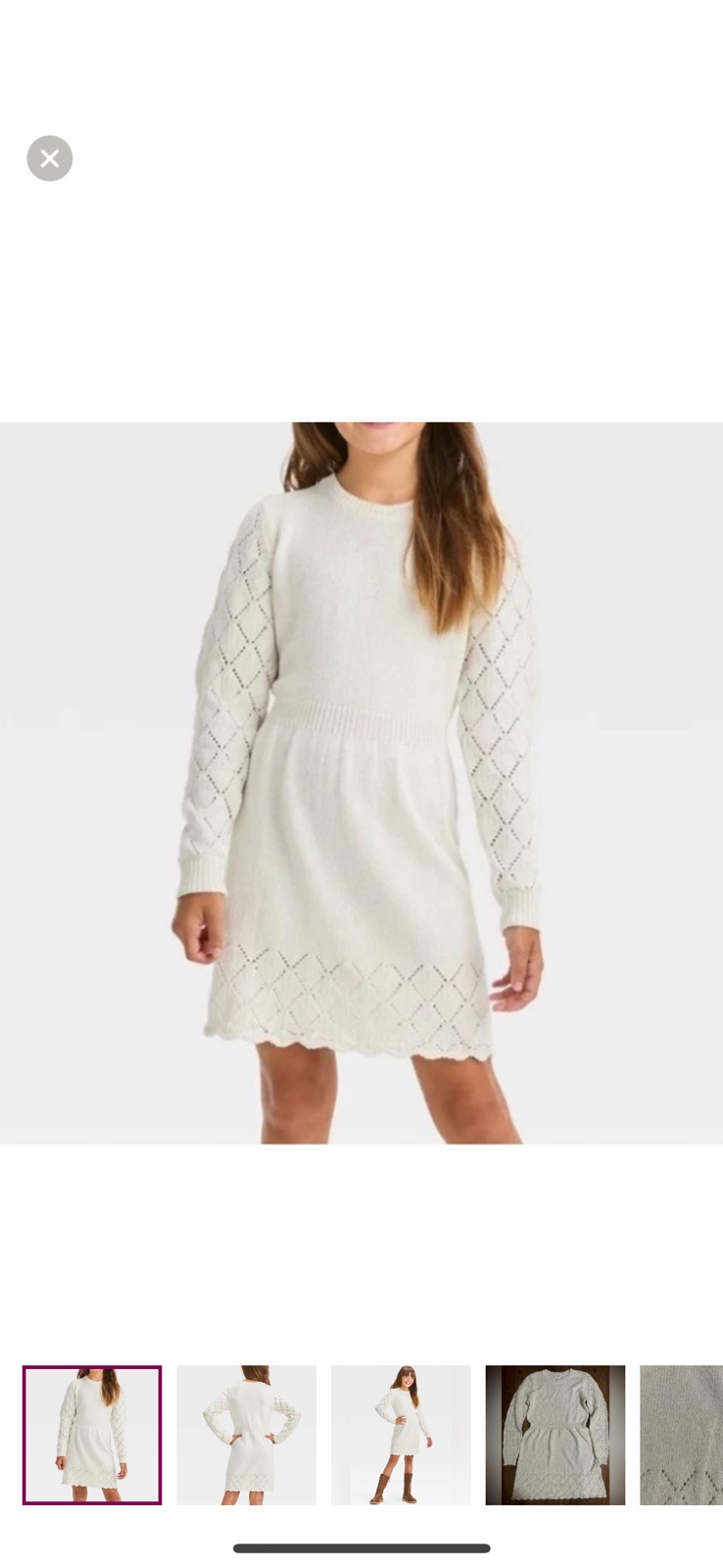 Cat & Jack Girls' Long Sleeve Crochet Sweater Dress - Cream L