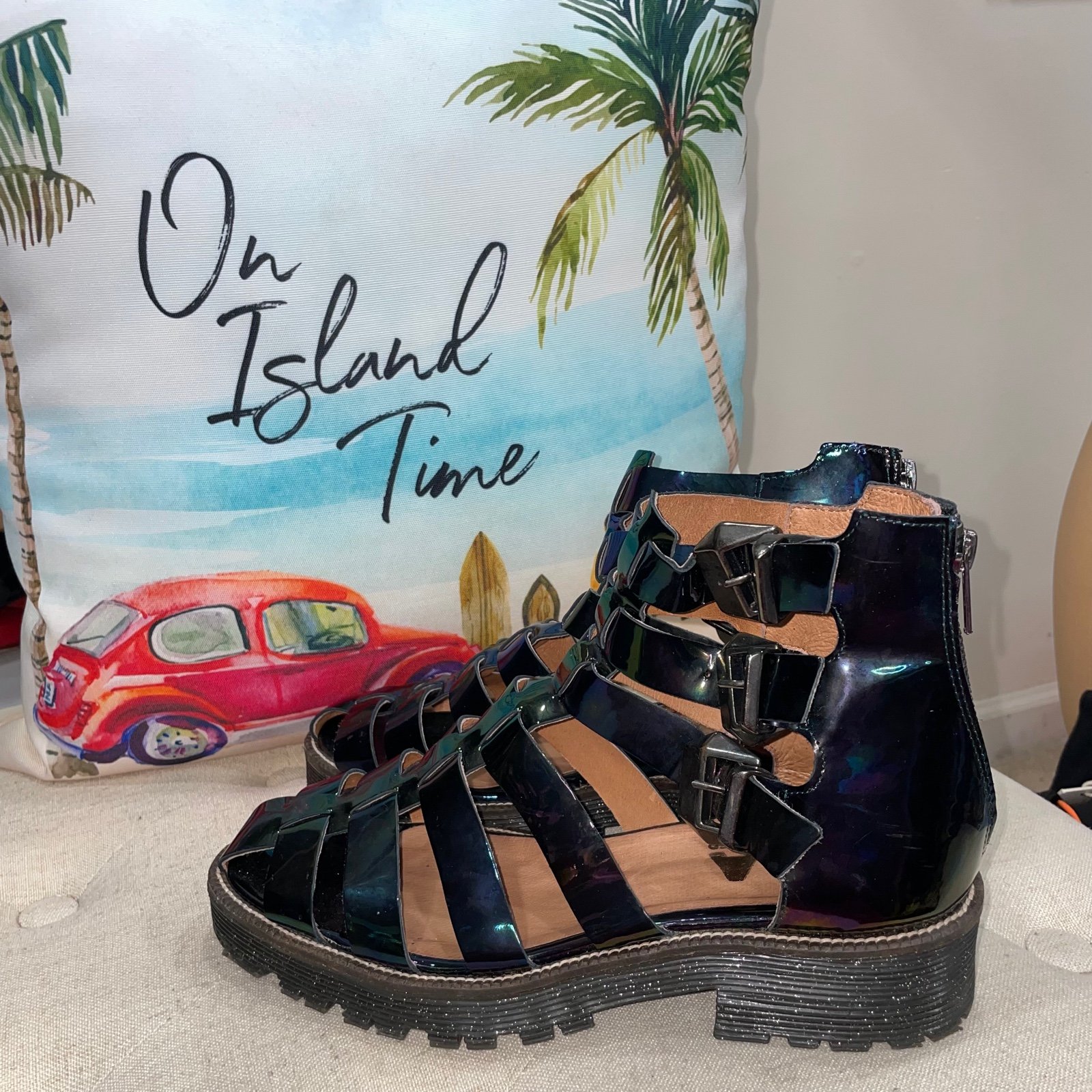 TBA To Be Announced Black Tornasol Strappy Back Zip Heel Boots