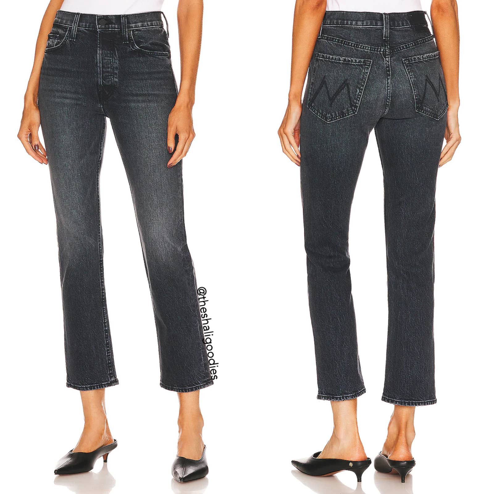 MOTHER DENIM The Tomcat Ankle Jeans Black Faded Straight Leg
