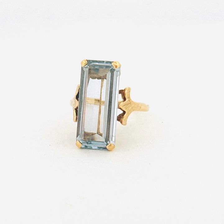 Estate 14k Yellow Gold Ring Blue Spinel Baguette Cut Size 7.5, 6.2g Vintage