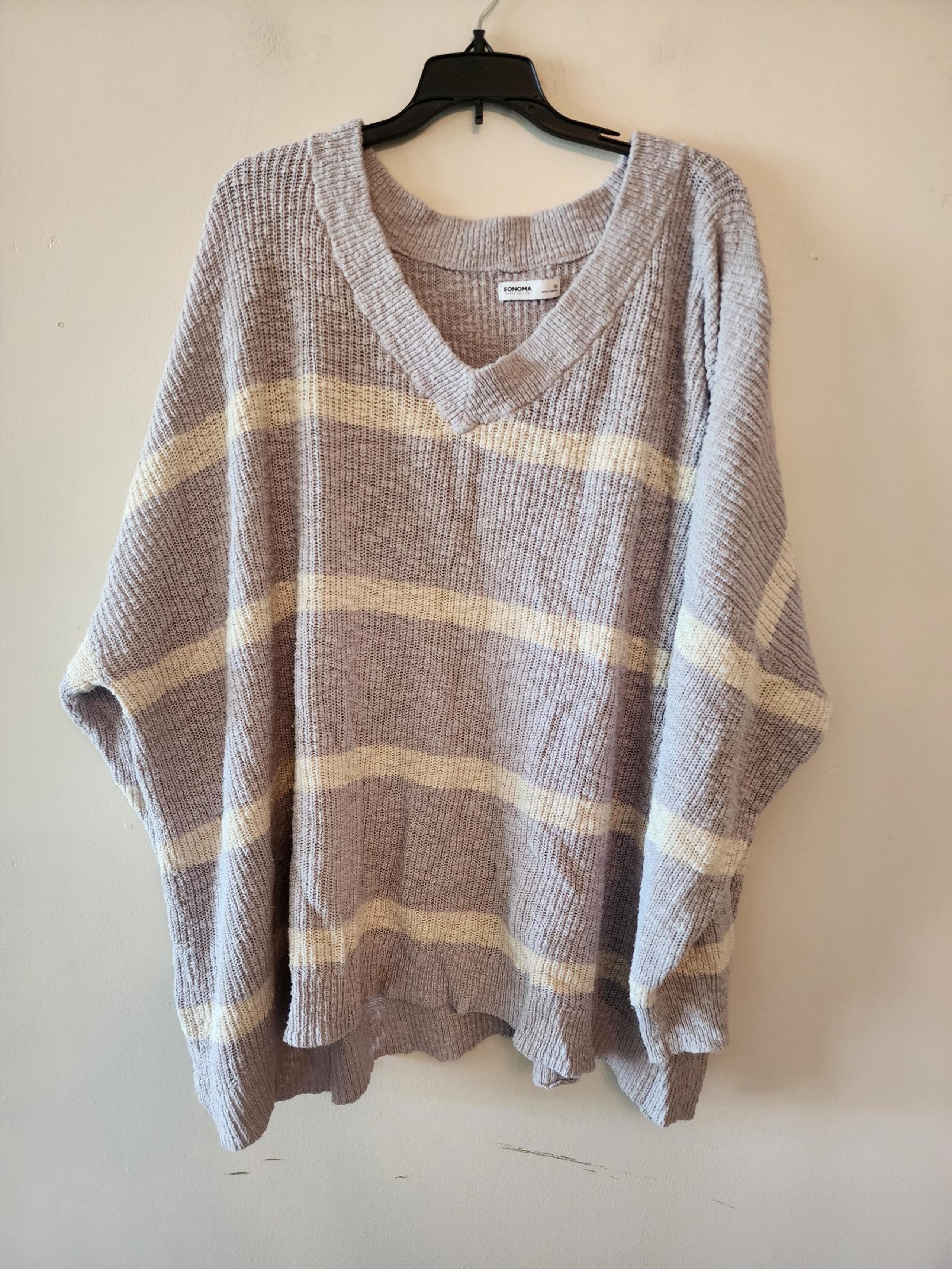 SONOMA Womens 5X Pullover V neck sweater purple white stripped
