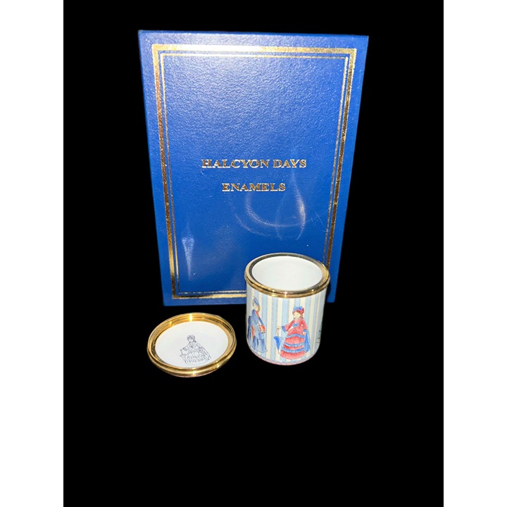 Vintage Halcyon Days Victorian Dolls Enamel Canister Pill Box