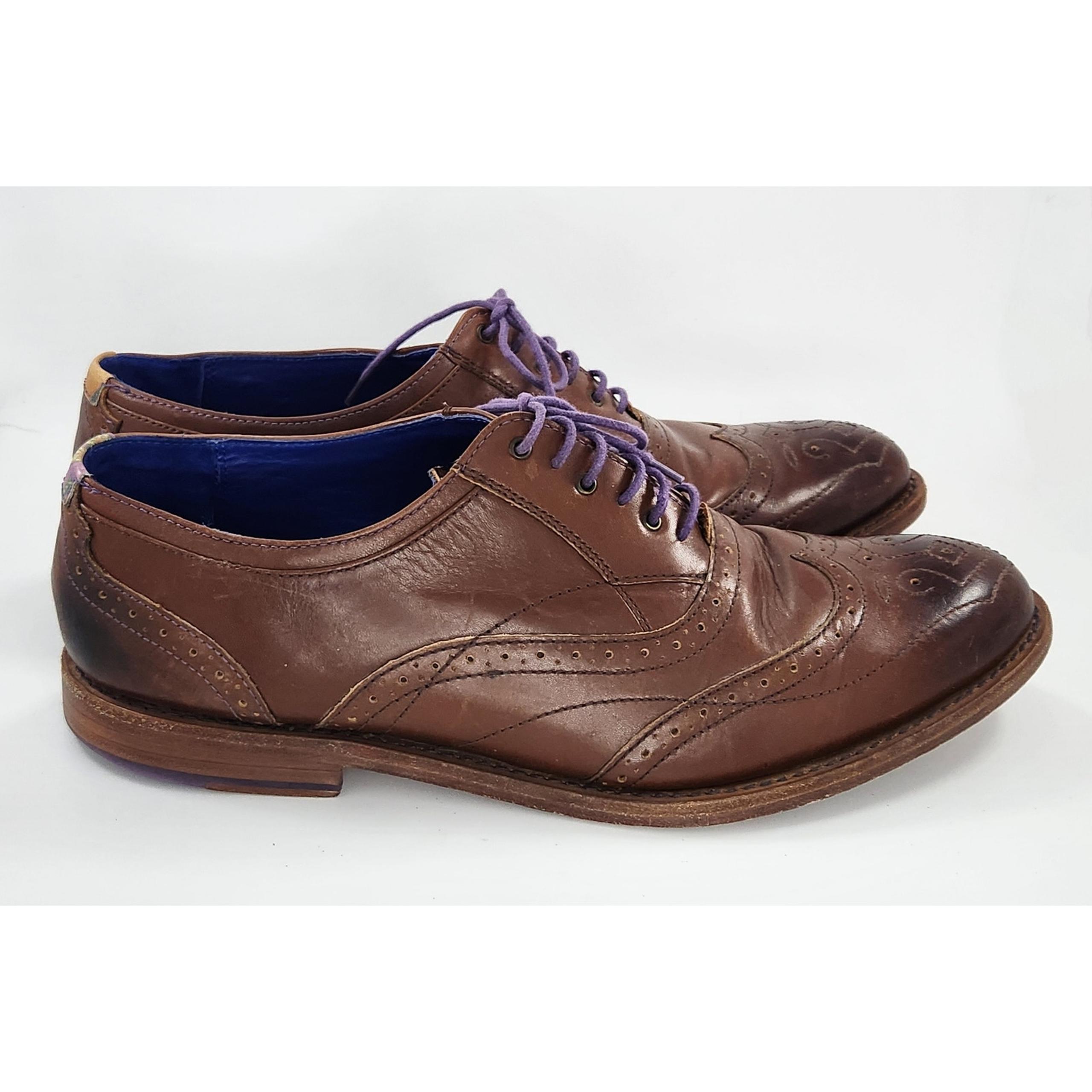 Ted Baker Men's Tan Leather Delsind Brogue Toe Winged Oxford Dress Shoes Size 11