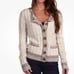 Free People Walk In The Park Ribbed Stripe Trim Cardigan Sweater SZ M Oatmeal