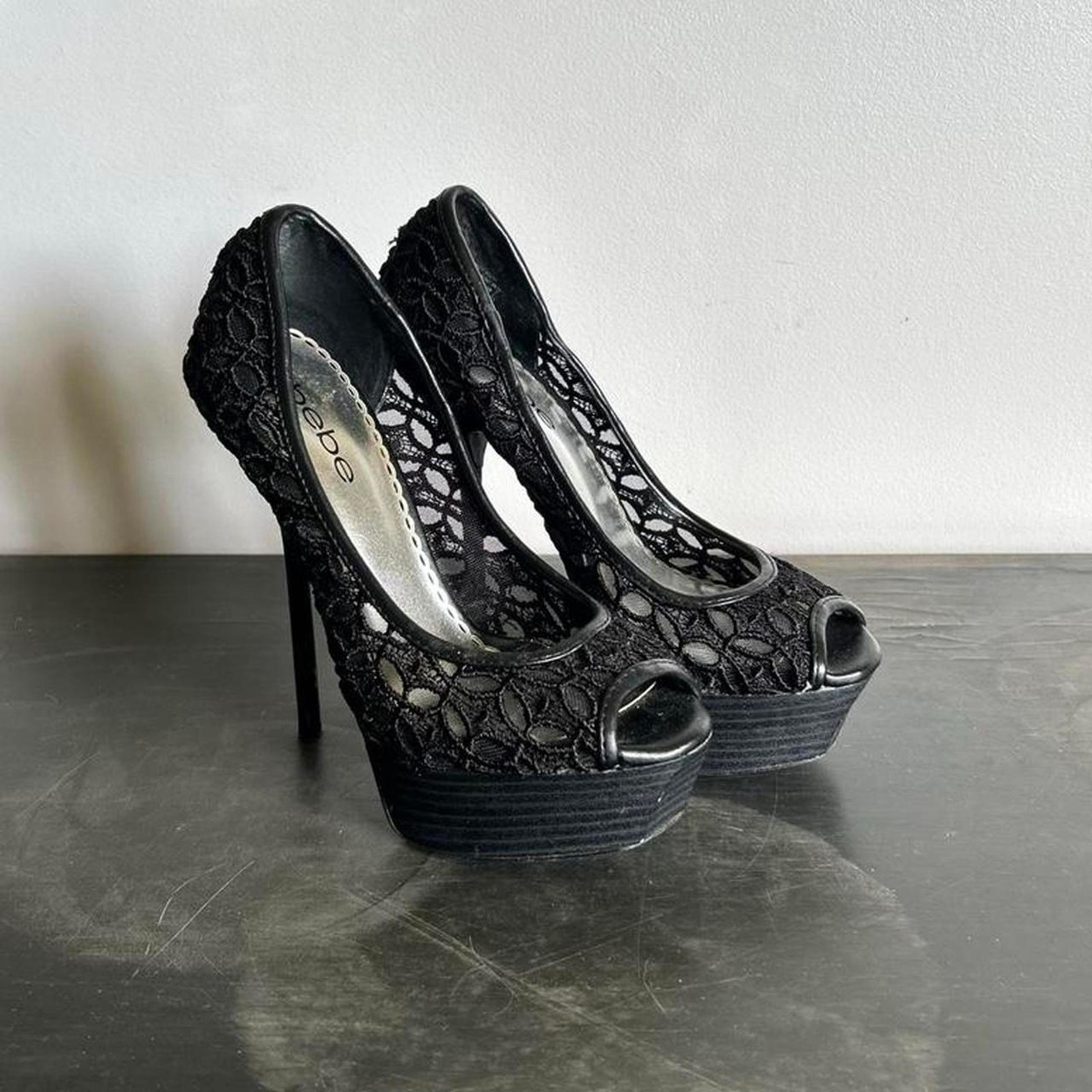 Y2k bebe stiletto heels black shoes pumps peep toe