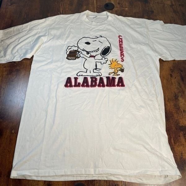 Vintage 1965 Schulz Peanuts Snoopy Cheers Alabama All T-shirt Size 3XL
