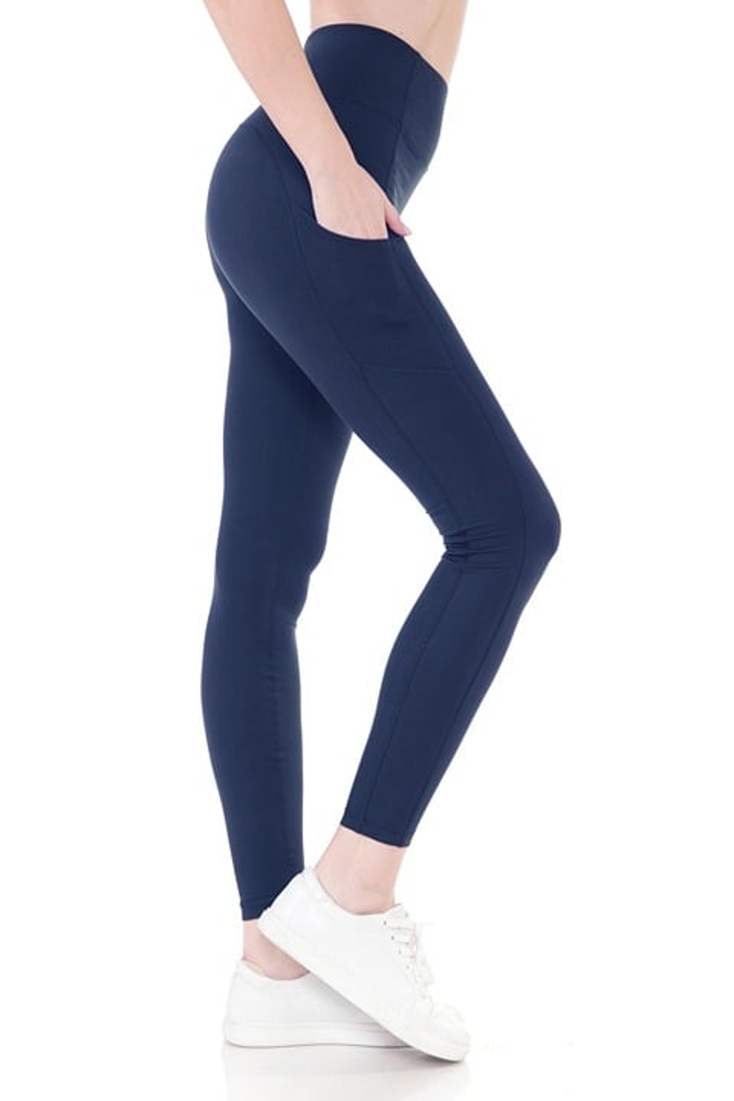 Women Sculpting Detailed High Waist Yoga Leggings w/Pockets Navy 1X