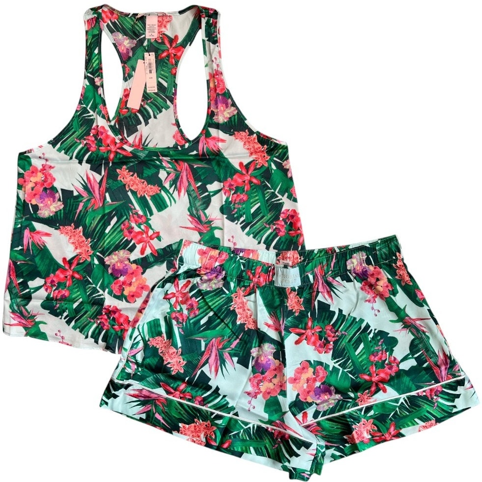 VICTORIA'S SECRET Tropic Satin Racerback Tank and Short Set, Medium