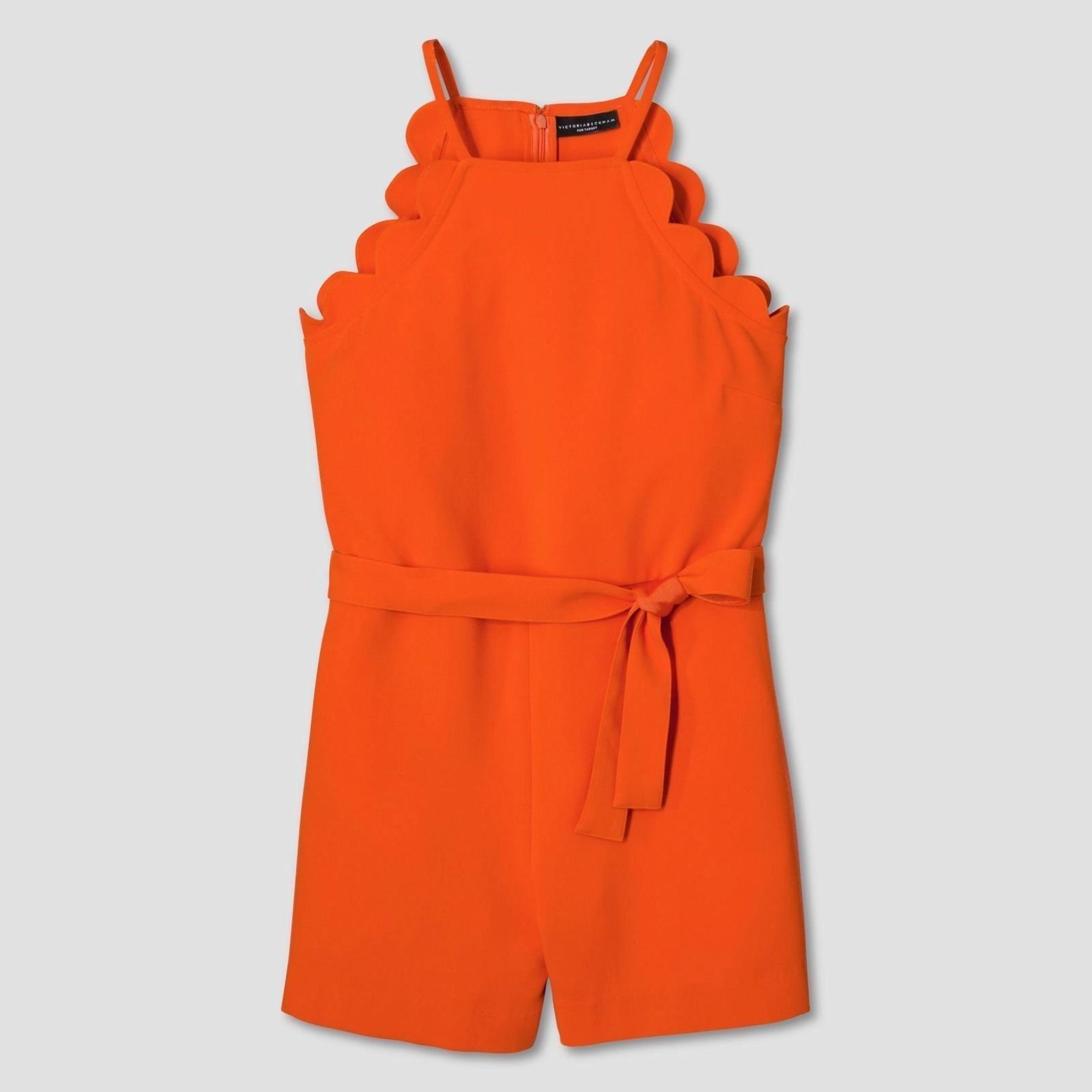 NWT Victoria Beckham Women's Orange Scallop Tie Waist Romper S,XL Small X-Large