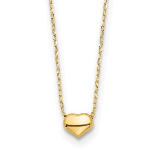 Real 14k Gold Polished Heart 16.5in Necklace