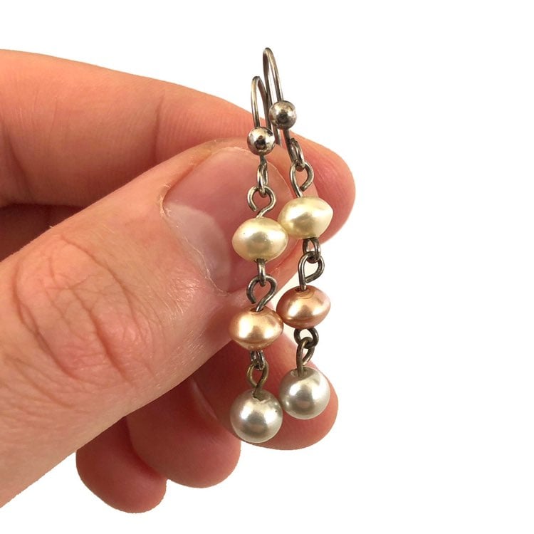 Vintage Tricolor Faux Pearl Earrings