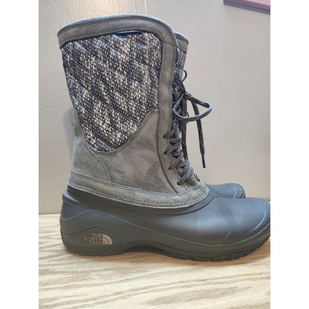 The North Face Thermoball Gray Quilted Logo LaceUp Waterproof Boots Size 10.5
