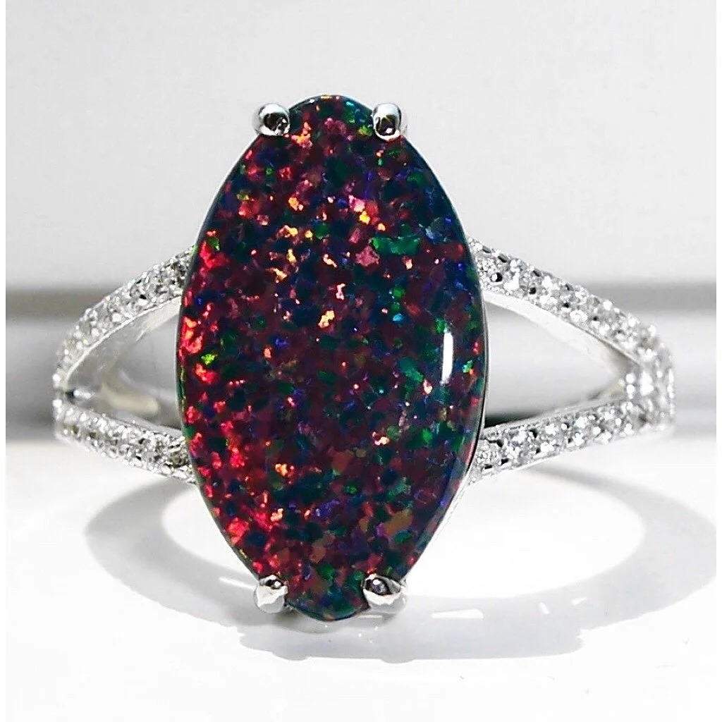 Size 6, 925 STERLING SILVER Lab Created Black Fire Opal